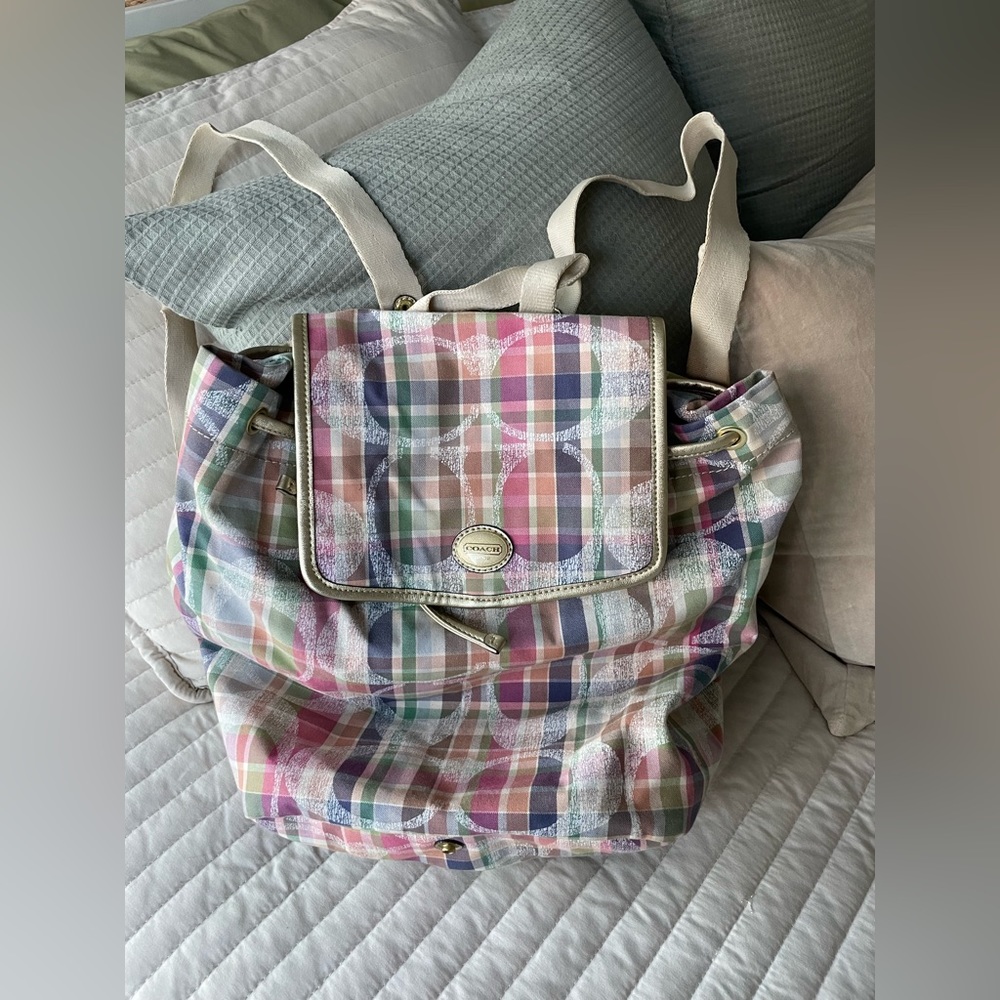 Coach Backpack Bag Pastel Plaid